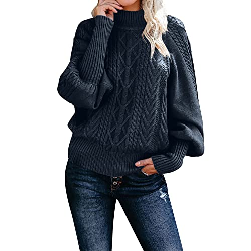 callmo Rollkragenpullover Damen Lang Damen Warme Pullover Sweater e Rundhals Einfarbig Strickpullover Winterpullover Baumwollpullover Winterpulli Stricksweater mit Knopfdetail von callmo