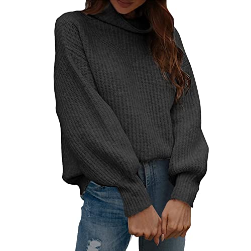 callmo Rollkragenpullover Damen Pullover Damen Winter Elegant Rollkragenpullover Strickpullover Casual Lose Langarm Pulli Oberteile Oversized Fledermaus Langarm Sweatshirt Warm Lässig Sweater Tops von callmo