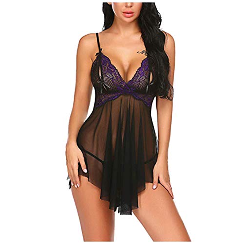 callmo Sexy Lingerie Women's Sexy Negligee Sleepwear Suspenders Nightdress Lace Night Dress Lingerie Babydoll Bra with G-String Underpants Cotton Hipster Soft Panties von callmo