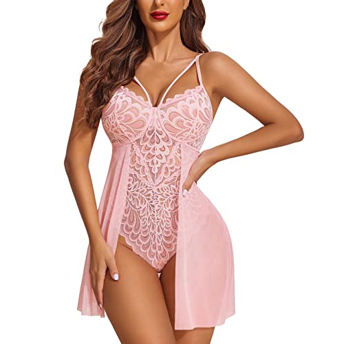 callmo Sexy Weihnachts Dessous Set Damen Babydoll Lingerie Sexy Bodysuit V Ausschnitt ReizwäSche Nachthemd TüLl Nachtkleid Snap Crotch Outfit von callmo