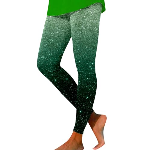 callmo St. Patrick's Day irisches grünes Kleeblatt Blumenmuster Fitness Leggings für Damen hohe Taille Komfort Laufhose farbige Strumpfhose Po Lift dehnbar Kostüm Yoga Leggings Damen Strumpfhose von callmo