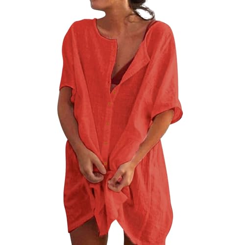 callmo Strandkleid Damen Sommer Strandbluse Strandhemd V-Ausschnitt Strandtunika Lose Button-Down Strandponcho Longbluse Bikini Cover Up von callmo