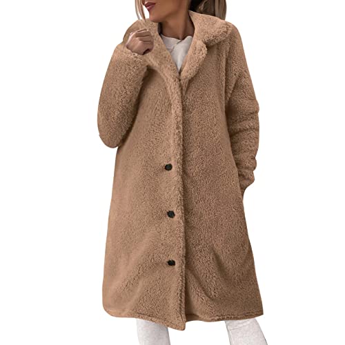 callmo Teddyjacke Damen Warm, Casual Mantel Faux Fleecejacke Lange Ärmel Outwear Kunstpelzjacke Kapuzenjacke Reißverschluss Einfarbig Herbst Winter Warm Teddy Fleece Winterjacke Coat von callmo