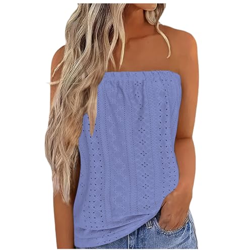 callmo Trägerloses Top Damen Atmungsaktiv Ärmellos Summer Tops Sexy Stretch Bandeau Top Schulterfreies Einfarbig Oberteil Casual Strand Rückenfreies Mesh Oberteil Loose Backless Top von callmo
