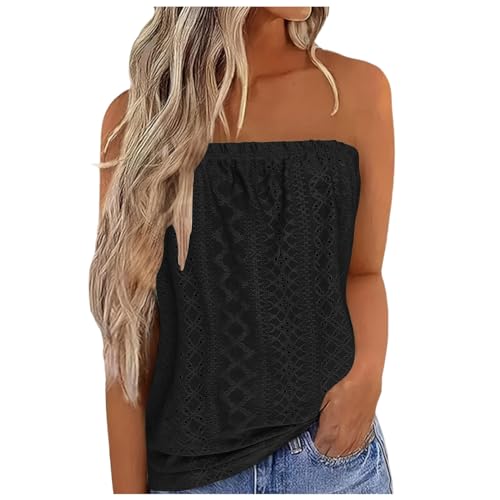 callmo Tube Top Damen Sexy Atmungsaktiv Ärmellos Summer Tops Stretch Bandeau Top Schulterfreies Einfarbig Oberteil Casual Strand Trägerloses Top Rückenfreies Mesh Oberteil Party Loose Backless Top von callmo