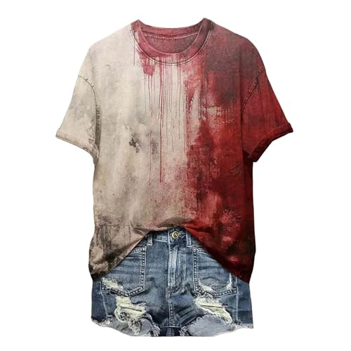 callmo Warehouse Deals Angebote Problem Gelöst Shirt, Damen Kurzarm V-Ausschnitt Halloween Shirt mit Blutigem Bedrucktes Shirts Blut Verletzung Halloween-Kostüm Horror Leicht T-Shirt Tops von callmo