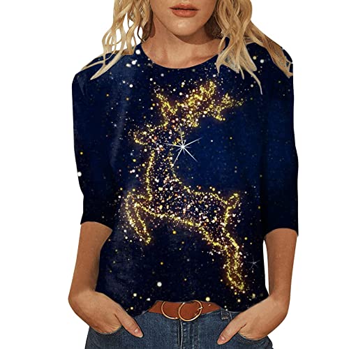 callmo Weihnachten Damen Langarmshirt Basic Weihnachten Langarmshirt Damen mit Weihnachtsmotiv Langarm Crewneck Glitzernder Weihnachtsbaum Druck Pullover Tops Oberteile Damen Weihnachts Tshirt Bluse von callmo