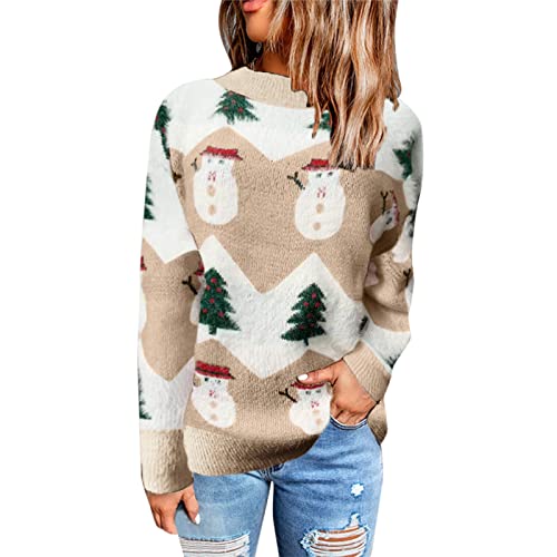 callmo Weihnachten Strickpullover Damen Beige Strickpullover Damen Oversize Damen Langarm Elegant Winterpullover Vintage Grobstrickpullover Oversize Sweatshirt Strickpulli Sweater von callmo