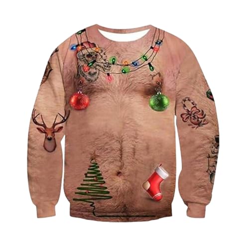 callmo Weihnachtspullover Herren Ugly Lustig Rundhals Langarm Weihnachtsmotiv Christmas Sweater Freizeit Pullover Weihnachtspulli Große Größen Hässliche Pulli Partner Weihnachtspullover Ohne Kapuze von callmo