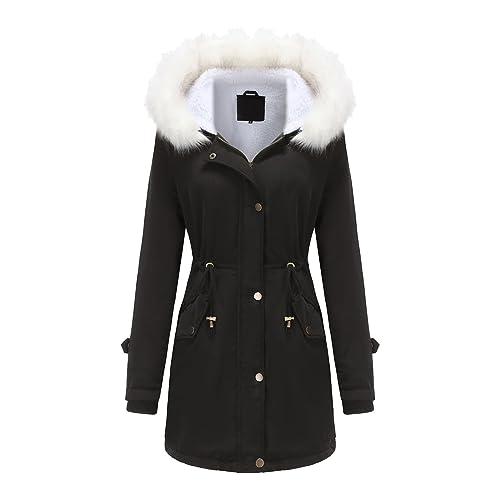 callmo Winterjacke Damen Warm, mit Teddyfell Elegant Lang Steppmantel Gefüttert Winddicht Schwarz Winterparka 3 In 1 Steppmantel Abnehmbarer Fellkapuze Wintermantel Parka Jacke Herbst Mantel von callmo