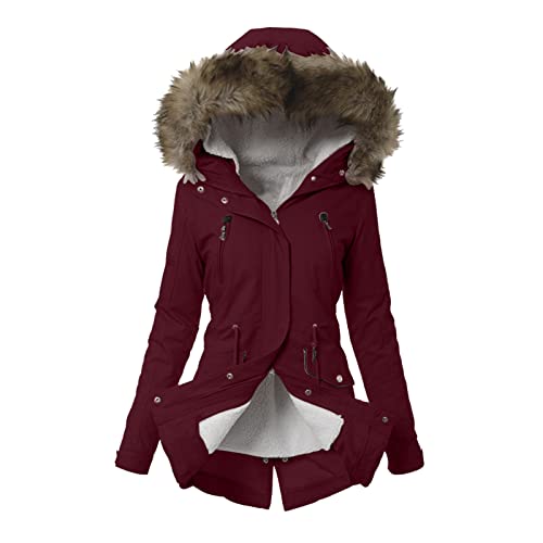 callmo Winterjacke Damen Warm Daunenjacken Damen Winter Jacke mit Kapuze Verdicken Gefüttert Warm Jacke Winterparka Mantel Große Größe Pufferjacke mit ReißVerschlüSse Und Knöpfe von callmo