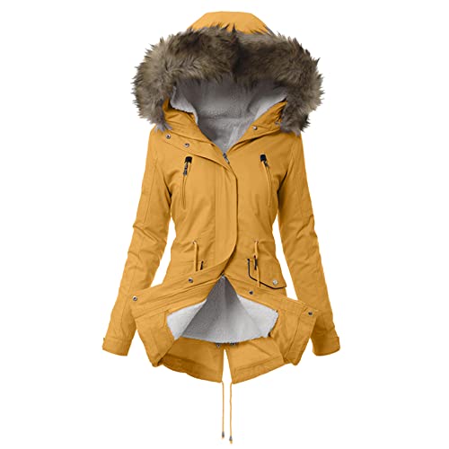 callmo Winterjacke Damen Warm Gefüttert Winter Lang Parka Jacke Mantel Mittellang Wintermantel mit Kapuze Dicke Fleecejacke Übergangsjacke Steppjacke Lange Große Größen Outdoorjacke Damenjacke von callmo