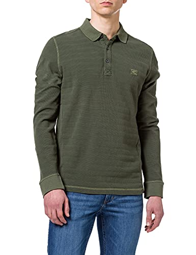 camel active, Herren Langarm Polohemd Poloshirt Pique Leicht Angerauht Olive XL von camel active