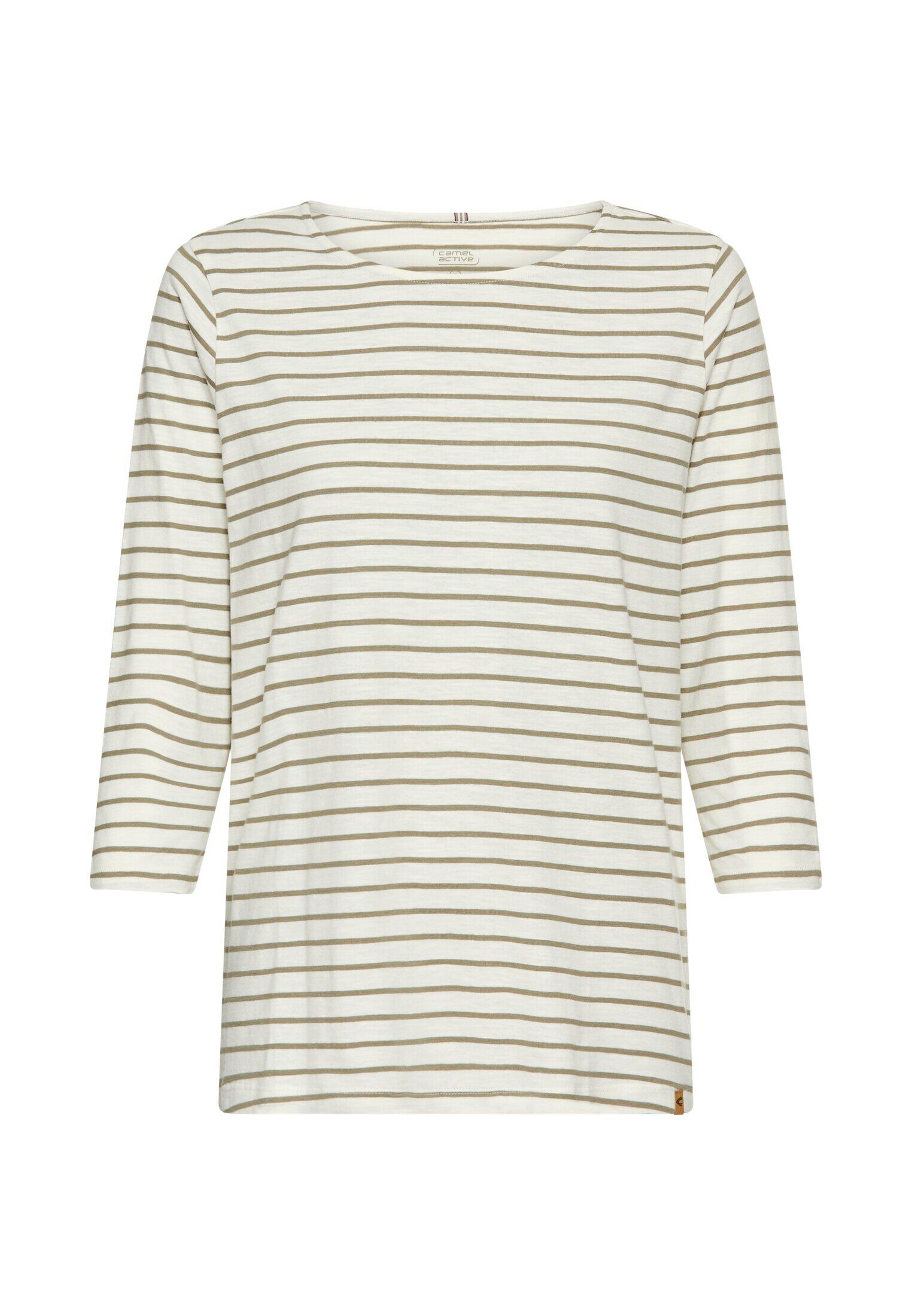 camel active - 3/4-Arm T-Shirt mit Seitenschlitzen light khaki stripes - Gr. - L von camel active