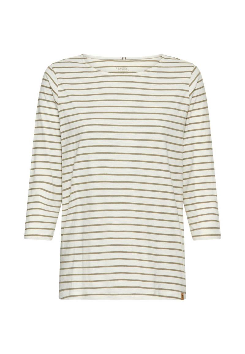 camel active - 3/4-Arm T-Shirt mit Seitenschlitzen light khaki stripes - Gr. - S von camel active