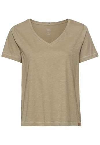 camel active Damen T-Shirt mit V-Ausschnitt aus Reiner Baumwolle Grün, Womenswear-XL von camel active