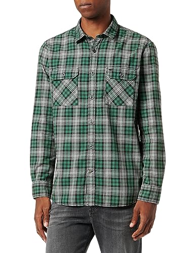 camel active Herren Kariertes Hemd aus Reiner Baumwolle Grün, Menswear-L von camel active
