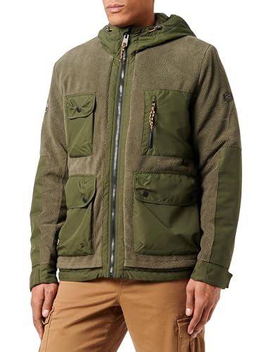 camel active Herren Gefütterte Fleecejacke mit Kapuze und Materialkontrast Dunkel Khaki, menswear-52 von camel active