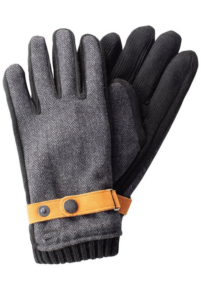 camel active Baumwollhandschuhe Handschuhe mit Lederriemen in Wolloptik von camel active