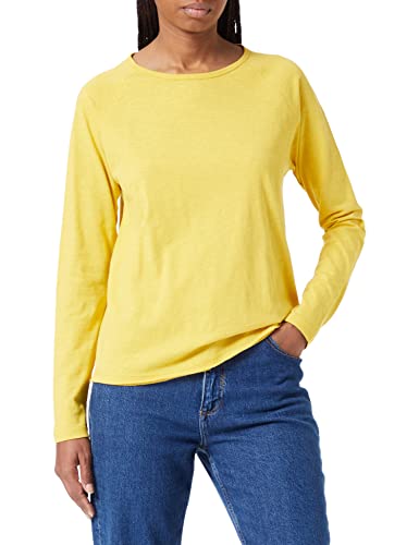 camel active Damen Basic Langarm T-Shirt mit Rundhalsausschnitt aus Reiner Baumwolle Gelb Womenswear-XL von camel active