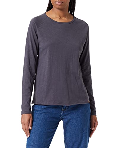 camel active Damen Basic Langarm T-Shirt mit Rundhalsausschnitt aus Reiner Baumwolle Dunkelgrau Womenswear-XS von camel active