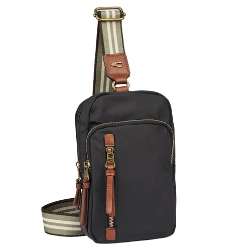 camel active Damen Umhängetasche mit gestreiftem Gewebeband Schwarz, Womenswear-M von camel active