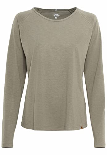 camel active Damen Basic Langarm T-Shirt mit Rundhalsausschnitt aus Reiner Baumwolle Khaki, Womenswear-L von camel active
