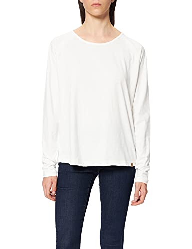 camel active Damen Basic Langarm T-Shirt mit Rundhalsausschnitt aus Reiner Baumwolle Weiß, Womenswear-M von camel active