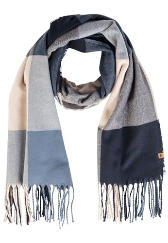 camel active Damen Feiner Webschal mit kariertem Muster Sand-Blau, womenswear-OS von camel active