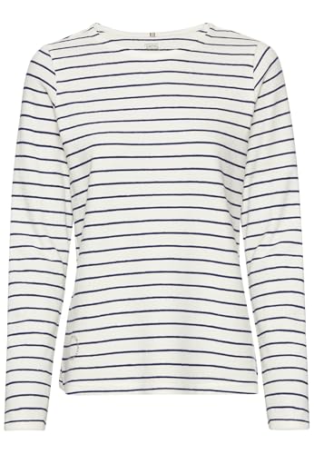 camel active Damen Gestreiftes Langarmshirt aus Reiner Baumwolle Weiß-Blau, Womenswear-XL von camel active