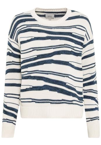 camel active Damen Intarsien Strickpullover aus Reiner Baumwolle Blau-Weiß, Womenswear-S von camel active