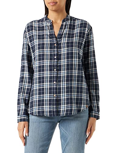 camel active Damen Karobluse mit Rundhalsausschnitt Blau, Womenswear-XL von camel active