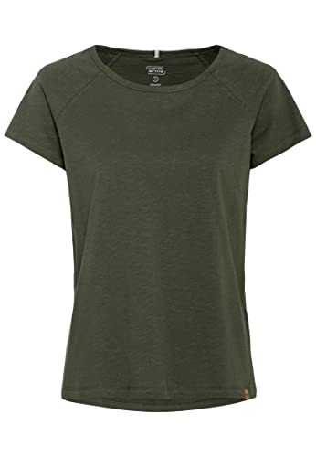 camel active Damen Kurzarm T-Shirt mit Rundhalsausschnitt aus biologischer Baumwolle in Dunkelblau, Weiß, Khaki und Dunkelgrün Dunkelgrün Womenswear-XL von camel active