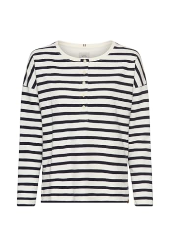 camel active Damen Langarmshirt mit Knopfverschluss Blau gestreift, Womenswear-L von camel active