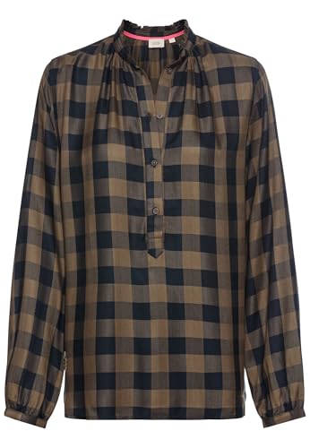 camel active Damen Regular Fit Karobluse aus Viskose Schwarz-Khaki, Womenswear-L von camel active