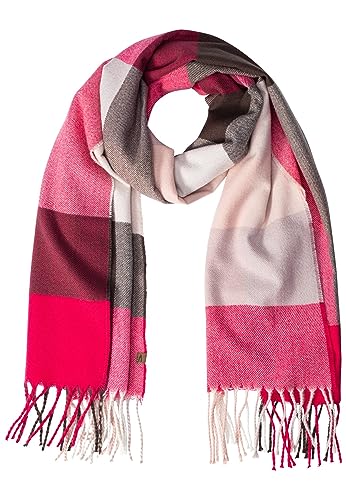 camel active Damen Softer Webschal mit kariertem Muster Pink-Grau, womenswear-OS von camel active