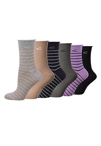 camel active Damen gestreifte Socken aus Baumwolle im 6er Pack in Lila, Schwarz, Grau, Grün und Beige Mehrfarbig womenswear-35-38 von camel active