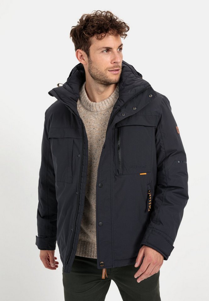 camel active Funktionsjacke mit abnehmbarer Kapuze Langarm Stehkragen Lederimitateinsätze von camel active
