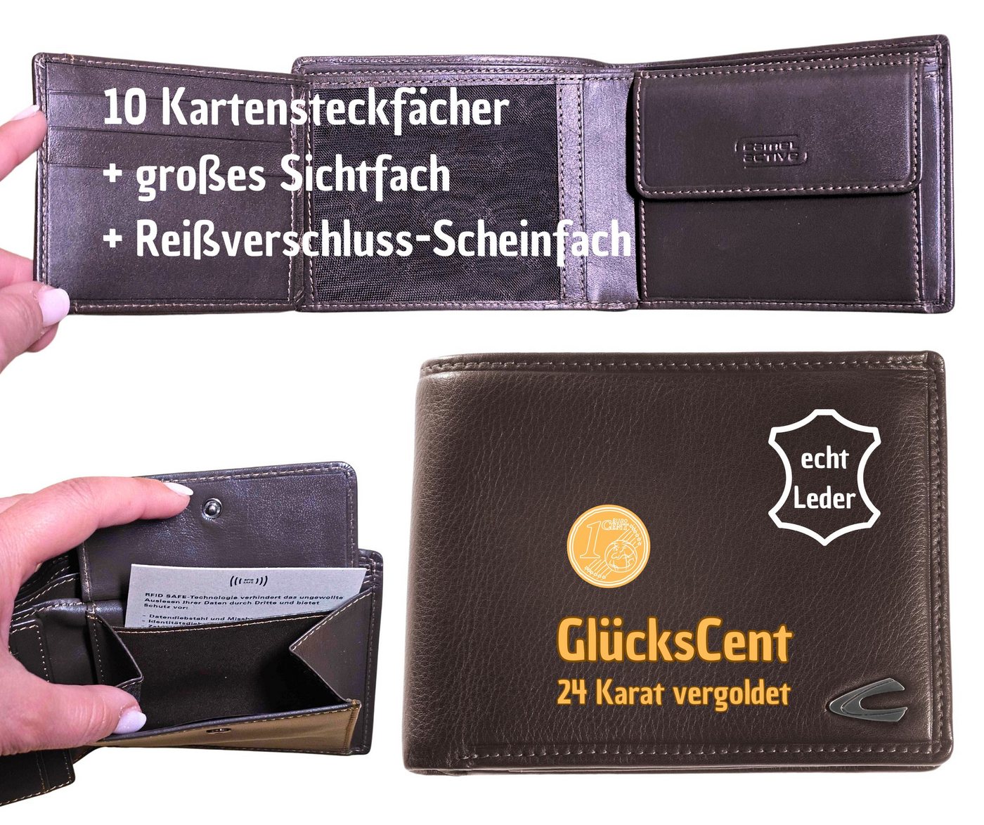 camel active Geldbörse Scheintasche Geldbörse Herrenbörse querformat, Leder von camel active