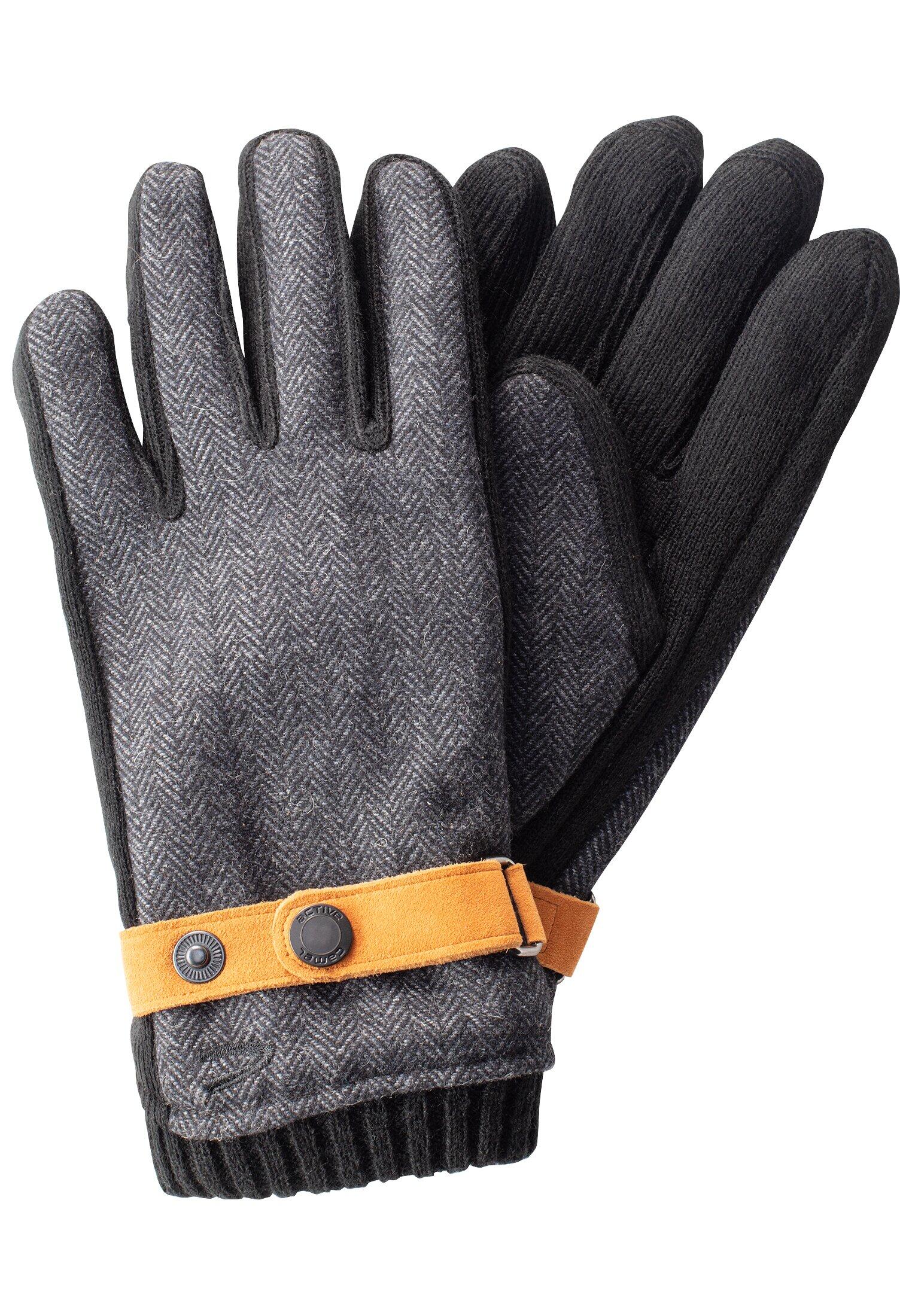 camel active - Handschuhe mit Lederriemen in Wolloptik asphalt - Gr. - XXL von camel active