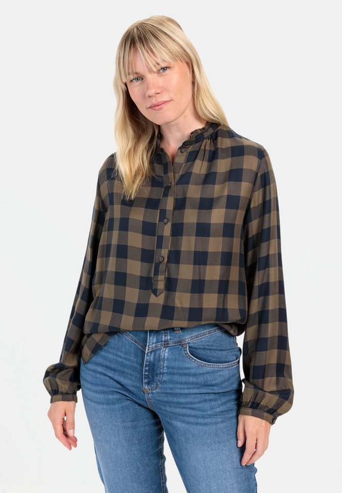 camel active Hemdbluse Karobluse aus Viskose Langarm Stehkragen kariert von camel active