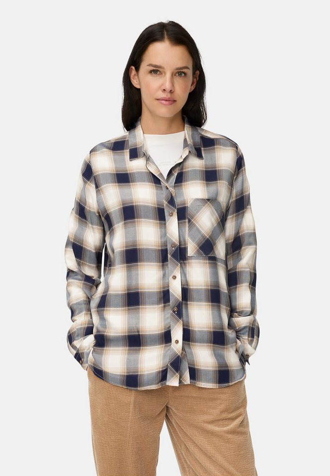 camel active Hemdbluse aus reiner Viskose Langarm Kentkragen kariert von camel active