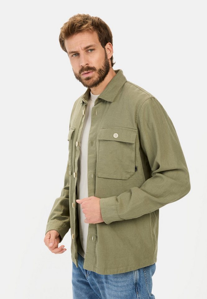camel active Hemdjacke aus Leinen-Baumwoll-Mix Langarm Hemdblusenkragen Markenlogo von camel active