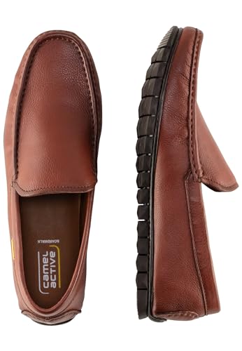 camel active Herren Lederslipper mit Logoprägung Cognac, menswear-41 von camel active