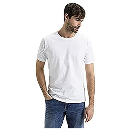 camel active Herren Basic Kurzarm T-Shirt mit Rundhalsausschnitt aus Reiner Baumwolle Weiß Menswear-M von camel active