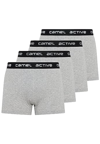 camel active Herren Boxershorts 4er Pack - Blau, Grau, Schwarz, Weiß Bequeme Baumwoll-Unterhosen - Einfarbige Shorts Grau Menswear-M von camel active