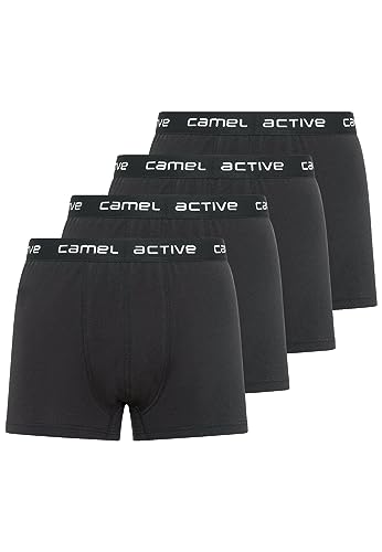 camel active Herren Boxershorts 4er Pack - Blau, Grau, Schwarz, Weiß Bequeme Baumwoll-Unterhosen - Einfarbige Shorts Schwarz Menswear-M von camel active