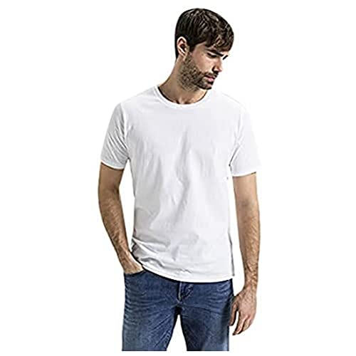 camel active Herren Basic Kurzarm T-Shirt mit Rundhalsausschnitt aus Reiner Baumwolle Weiß Menswear-L von camel active