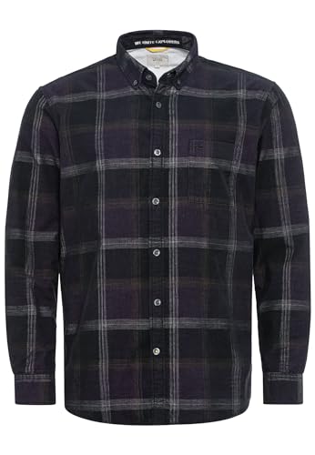 camel active Herren Karohemd aus gebrochenem Baumwollcord Schwarz, Menswear-M von camel active
