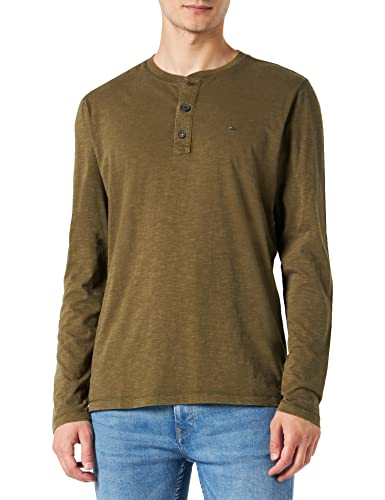 camel active Herren Langarm Henley-shirt mit Knopfleiste Henley-Hemd, Grün (Khaki), M von camel active